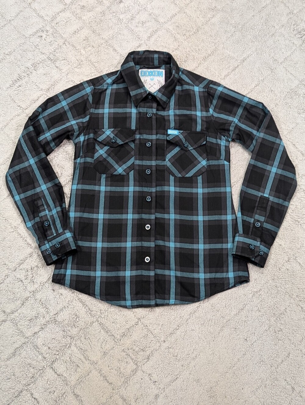 Dixxon Shirt Womens S Black Blue Flannel Union Square Button Up Rugged